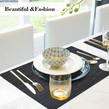 4 件套 Pvc 耐熱桌墊,可水洗餐墊,4 件套編織乙烯基餐墊適合廚房,易於清潔,防滑,防污（黑色/灰色/藍色/綠色/酒紅色） - 黑色 - 查看 9