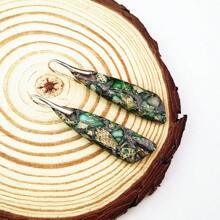 1雙波西米亞風格翅膀形狀的金屬圖案帝王石耳環,適合女性 - 綠色 - 查看 5