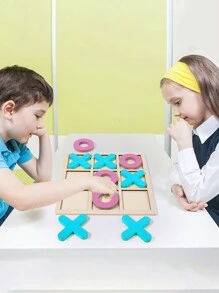 1set Wooden Tic Tac Toe & Nine-Grid Xo Blocks,Educational & Intelligence Table Game For Children,Early Learning Toys Games,Wooden Toys,Puzzle,Children Stocking Fillers,Magnetic Chess Game,Puzzle Table Games,Valentine Cards For Kids,One Wooden,العاب ذكاء مغناطيس - Multicolor - View 4