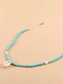 New European And American Style Bohemian Handmade Short Necklace With Turquoise Beads, Shell And Cowrie Shells - Turquoise - View 6