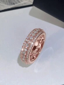 立方氧化锆装饰戒指，适合日常佩戴 - 玫瑰金 - 查看 5