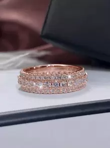 立方氧化锆装饰戒指，适合日常佩戴 - 玫瑰金 - 查看 4