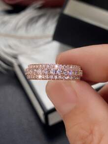 立方氧化锆装饰戒指，适合日常佩戴 - 玫瑰金 - 查看 3