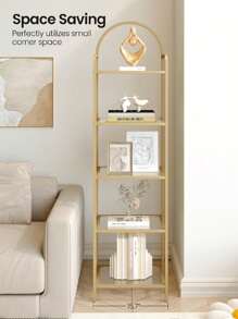 HEXCELEN 5-stufiges Leiterregal, Bücherregal aus gehärtetem Glas, schlankes Regal für Schlafzimmer, Badezimmer, Heimbüro, Stahlrahmen, Gold5-stufiges Leiterregal, Bücherregal aus gehärtetem Glas, schlankes Regal für Schlafzimmer, Badezimmer, Heimbüro, Stahlrahmen - Gold - Übersicht 4