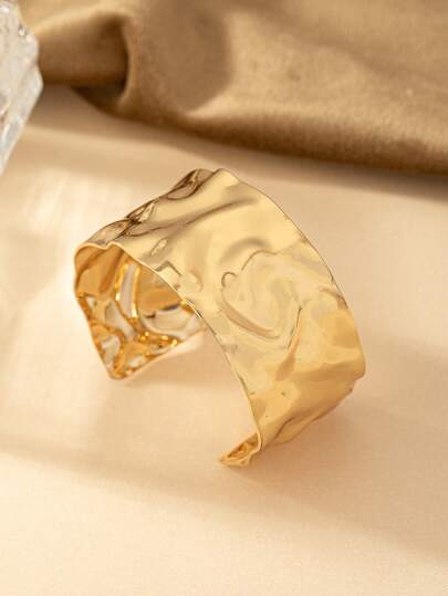 1 pièce Bracelet large aux vagues de surface en métal liquide argent pour femmes, bijou de mode polyvalent personnalisé