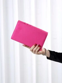 優雅的毛絨新娘手拿包,時尚的磁扣鏈條包,適合女性生日派對、婚禮和舞會作為手拿包或斜挎包 - 玫紅色 - 查看 7