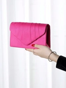 優雅的毛絨新娘手拿包,時尚的磁扣鏈條包,適合女性生日派對、婚禮和舞會作為手拿包或斜挎包 - 玫紅色 - 查看 4