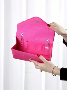 優雅的毛絨新娘手拿包,時尚的磁扣鏈條包,適合女性生日派對、婚禮和舞會作為手拿包或斜挎包 - 玫紅色 - 查看 5