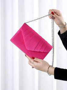 優雅的毛絨新娘手拿包,時尚的磁扣鏈條包,適合女性生日派對、婚禮和舞會作為手拿包或斜挎包 - 玫紅色 - 查看 6