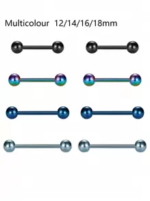 CIZME 1套裝的8入組14g不銹鋼舌頭&乳環帶水鑽穿孔首飾適合男人及女人,銀,條形: