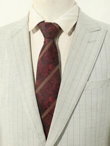 1pc Men's Casual Wine Red Necktie With Diagonal Striped & Paisley Pattern, Suitable For Party, Daily Wear - Burgundy - View 2