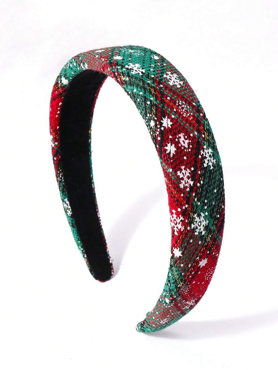 1頂具有雪花聖誕氛圍的頭帶,紅色和綠色格紋,適用於秋冬季節