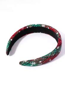 1頂具有雪花聖誕氛圍的頭帶,紅色和綠色格紋,適用於秋冬季節