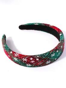 1頂具有雪花聖誕氛圍的頭帶,紅色和綠色格紋,適用於秋冬季節