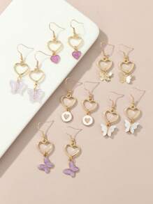 12 件青少年蝴蝶和心形油滴耳环适合日常装饰