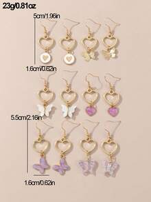 12 件青少年蝴蝶和心形油滴耳环适合日常装饰