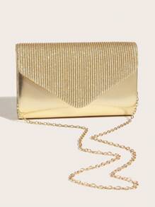 豪華晚宴包,晚禮包華麗,優雅,精緻,安靜的豪華pu和閃粉裝飾的女式手拿包,方形包袋,深褶飾紋,適用於女士,party女孩,新娘,適用於派對,婚禮,舞會,晚宴/宴會,最佳禮物給女人媽媽老師朋友伴郎 - 金色 - 查看 4