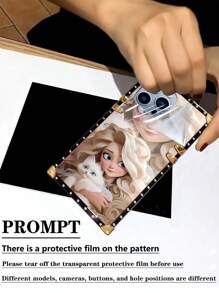 1pc White Cartoon Character Pattern Rectangle Anti-Drop Fashionable Phone Case Compatible With Iphone 7P/8Plus/16/16PLUS/16PRO/16PROMAX/XR/XSMAX/11/11Pro/11ProMax/12/12Pro/12ProMax/13/13Pro/13ProMax/14/14Pro/14Plus/14ProMax/15/15Pro/15Plus/15ProMax Galaxy Z Flip3/Z Flip4 /S24FE/S23 FE. The Color Will Display Differently Under Different Lighting Conditions, And There Is A Protective Film On The Pattern That Needs To Be Removed Before Use. - White - View 3