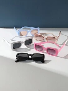 5pcs Vintage Square Thick Frame Plastic Sunglasses, Fashion Classic Sun Shades Accessory For Outdoor Travel Beach Vacation Uv Protection Sunglasses Beach Sun Glasses Beach Accessories For Women Sun Glasses Sunglasses Shades Basics And Suit For Sweater Jeans Sweatpants Hoodie Jackets Dress And Long Sleeve Shirt Fashionable Shade Elegant Outfit Family Outings Travel Vacation Holiday - 彩色 - 查看 3