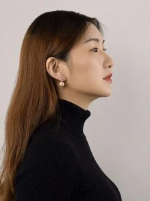 1 對法式鈦鋼奢華耳環,珍珠母貝和黑珍珠,設計獨特,復古風格,適合女士日常佩戴 - 深灰色 - 查看 10