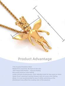 1pc Classic Style 18K Plated Stainless Steel Casting Angel Pendants With CZ Stones For Men