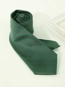 1pc Men's Fashionable Retro Style Polka Dot Pattern Green Necktie For Daily Wear - Green - View 3