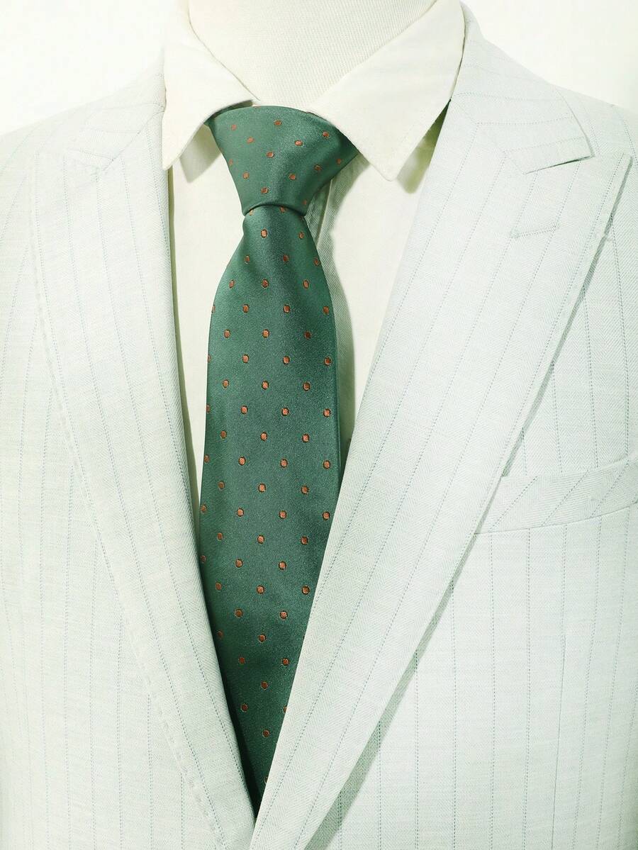 1pc Men's Fashionable Retro Style Polka Dot Pattern Green Necktie For Daily Wear - Green - View 1
