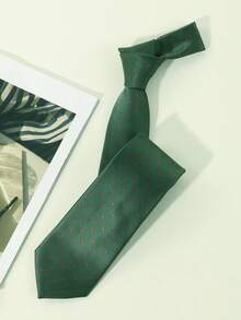 1pc Men's Fashionable Retro Style Polka Dot Pattern Green Necktie For Daily Wear - Green - View 4