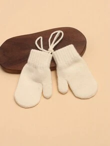 Trẻ em Mùa thu Mùa Đông Cái cổ Treo Găng tay , Đơn giản Màu thuần , Ấm áp Găng tay - trắng - Xem 3