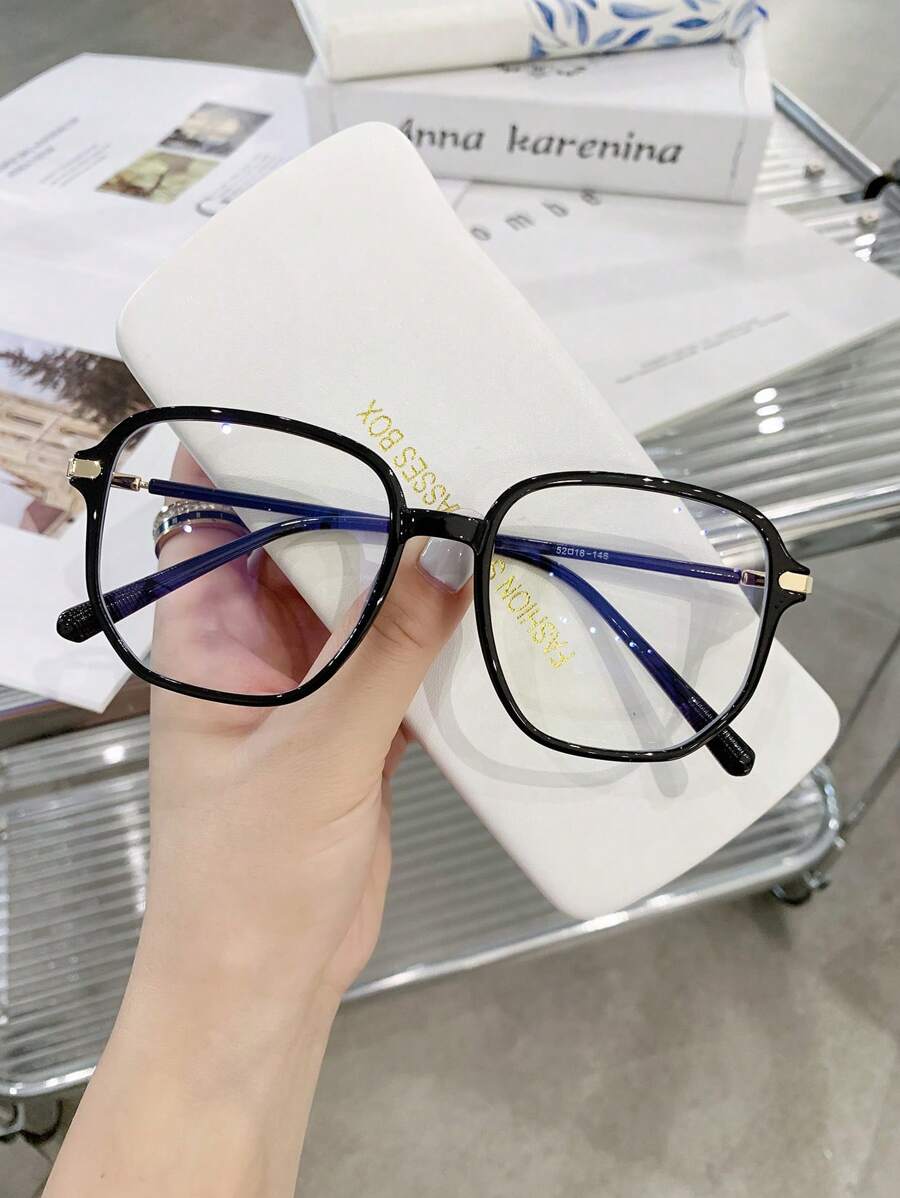 1 件男女通用时尚 Tr90 超大处方眼镜适合拍照 - 黑色 - 查看 1