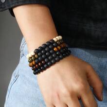 5pcs/set Multi-layered Natural volcanic rock and Wood Bead Bracelet, Suitable for Men's Daily Wear or as a Holiday Gift - Multicolor - View 2