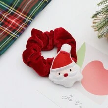1入聖誕節紅色絨布聖誕老人天鵝絨髮圈，可愛丸子頭髮圈，節慶裝飾髮飾，適用於聖誕節 - 紅色 - 查看 1
