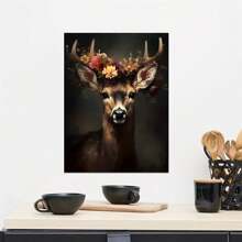 HALFLEMART 1pc Canvas Poster, Retro Art, Deer In Flower Crown Victorian, DarkAcademia Gothic Floral Botanical Animal Picture, Ideal Gift For BedroomLiving Room Corridor, Wall Art, RoomDecoration, No Frame - Multicolor - View 1