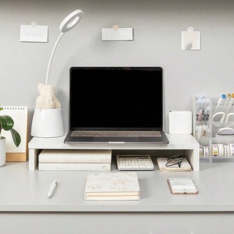 1pc Diy Office Computer Monitor Riser With Keyboard Storage Organizer Shelf And Desktop Bookshelf Back To School
