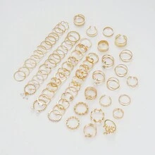 17KM 66pcs Simple Butterfly, Heart And Faux Pearl Rings Set For Women, Suitable For Vacation, Dating, Daily Wear (without Box) - Yellow Gold - View 4