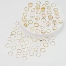 17KM 66pcs Simple Butterfly, Heart And Faux Pearl Rings Set For Women, Suitable For Vacation, Dating, Daily Wear (without Box) - Yellow Gold - View 5