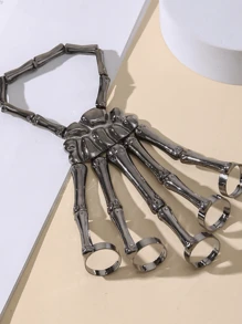 1 PC Fashion Personality Punk Skull Hand Bone Versatile Five Finger Ring Bracelet Adjustable One Piece Ring - Silver - View 4