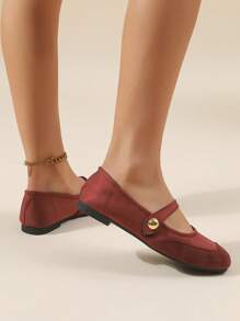 2023春秋女珍方頭鞋時尚百搭絲緞平底鞋搭配連身裙 - 酒紅色 - 查看 2