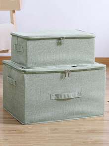 1個帶拉鍊和蓋子的可折疊布面衣物收納盒,可作衣物整理容器 - 綠色 - 查看 2
