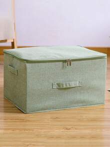 1個帶拉鍊和蓋子的可折疊布面衣物收納盒,可作衣物整理容器 - 綠色 - 查看 6