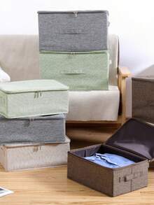 1個帶拉鍊和蓋子的可折疊布面衣物收納盒,可作衣物整理容器 - 綠色 - 查看 5