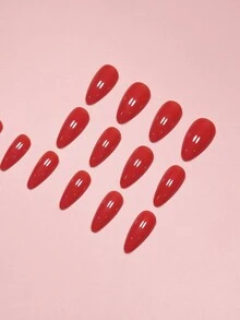 24入組亮紅色長杏仁實心假指甲和 1 張膠帶和 1入組指甲銼 Pres On Nails 套件 - 彩色 - 查看 5