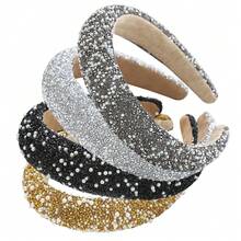 1 件時尚復古水鑽和人造珍珠裝飾寬邊髮帶適合女士日常佩戴