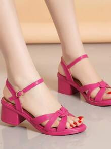 Sandalias de tacón alto con correa de tobillo anudada y hebilla, negras, para mujer / Elegantes sandalias de tacón para dama / Sandalias de tacón alto de verano para mujer / Sandalias para madres de edad media