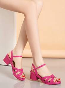 Sandalias de tacón alto con correa de tobillo anudada y hebilla, negras, para mujer / Elegantes sandalias de tacón para dama / Sandalias de tacón alto de verano para mujer / Sandalias para madres de edad media