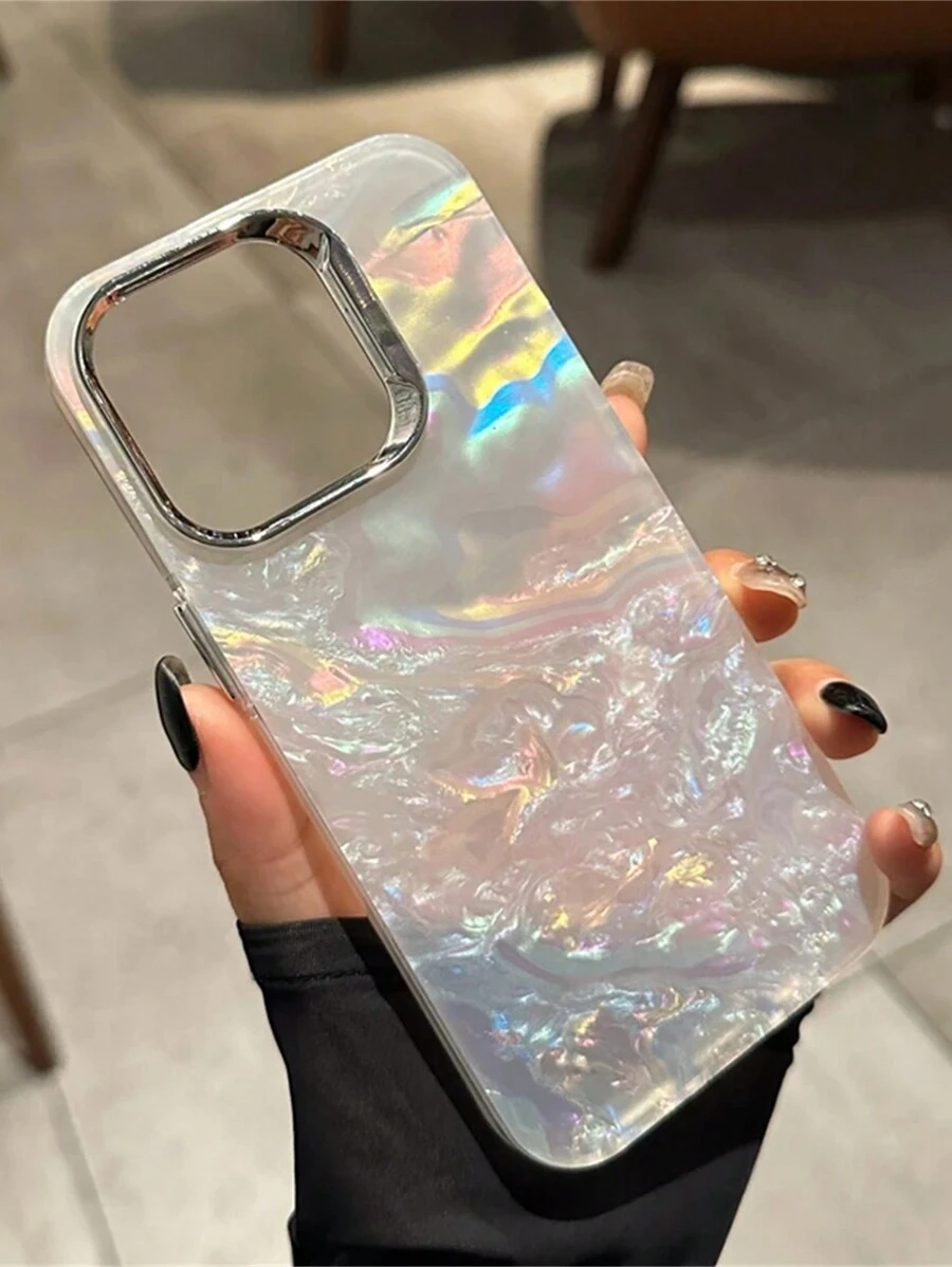 1 pieza Funda suave con revestimiento blanco y diseño de concha marina compatible con iPhone 16, 15, 11, 14, 12, 13 Pro Max, que protege la cámara y es a prueba de golpes - Blanco - Ver 1