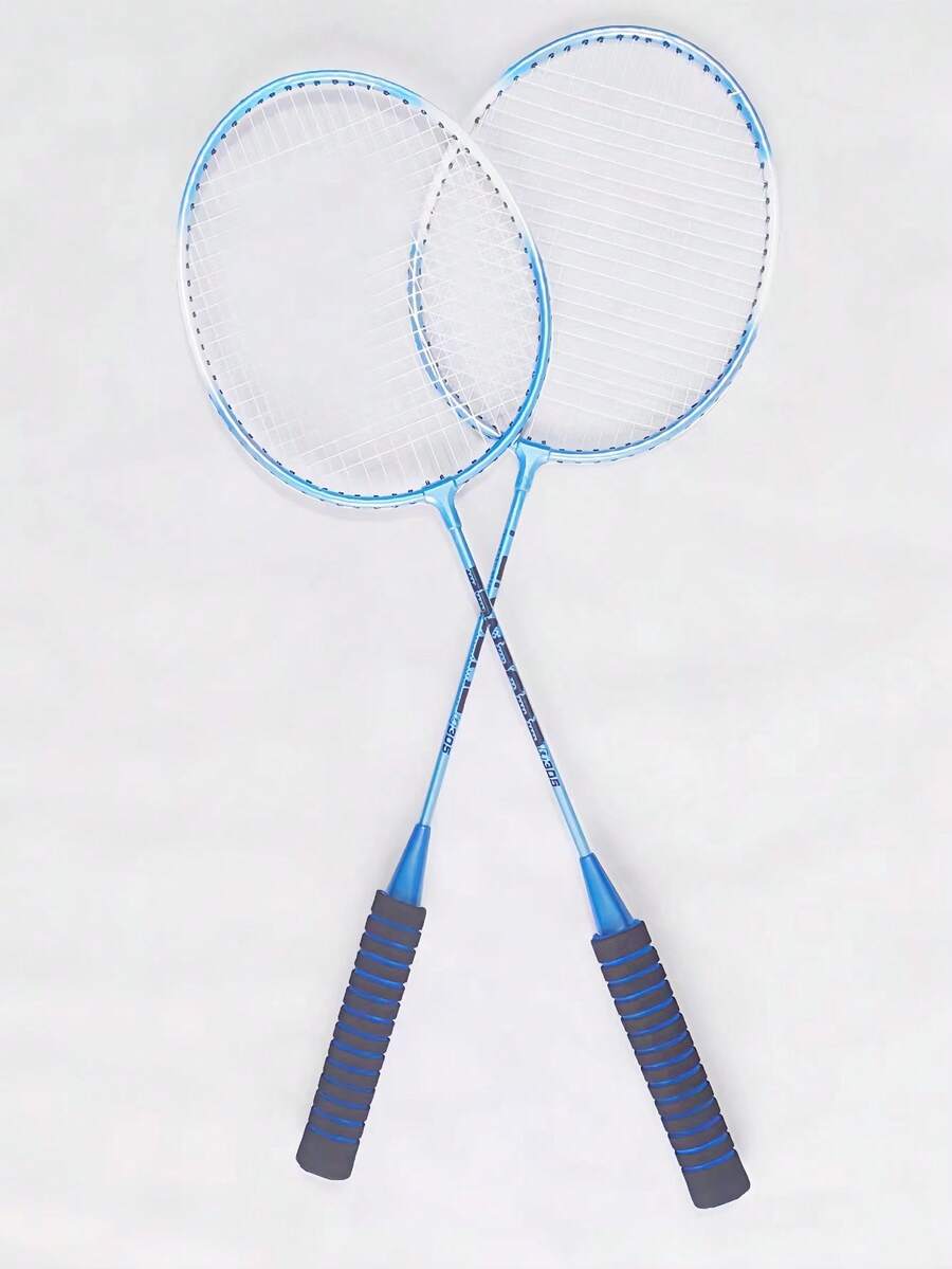 1 Set Kit De Doble Paquete De Raquetas De Bádminton Para Adultos, Raquetas Individuales Resistentes Al Estilo De Ataque Para Principiantes Para Hombres, Mujeres, Estudiantes - Azul - Ver 1