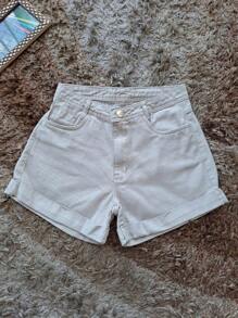 Women Denim Shorts - 米色 - 查看 3