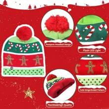 2入組針織提花帽與圍巾套裝,配有led燈,彩色冬季帽子與圍巾,適用於男女成人與兒童,完美適用於聖誕節和生日派對