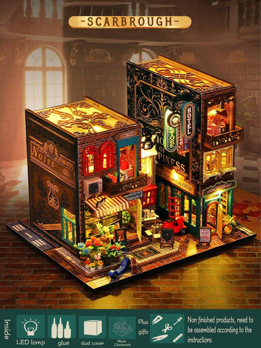 一件手工組裝的 Diy 木製書形房屋模型,送給 Skabro 的理想禮物,臥室客廳裝飾,家居裝飾品,作為聖誕節送給朋友或家人的創意禮物 - 彩色 - 查看 1